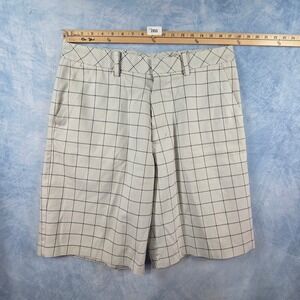 Ashworth EZ-Tech Mens Golf Shorts Grey White Plaid Windowpane Cotton Size 34W